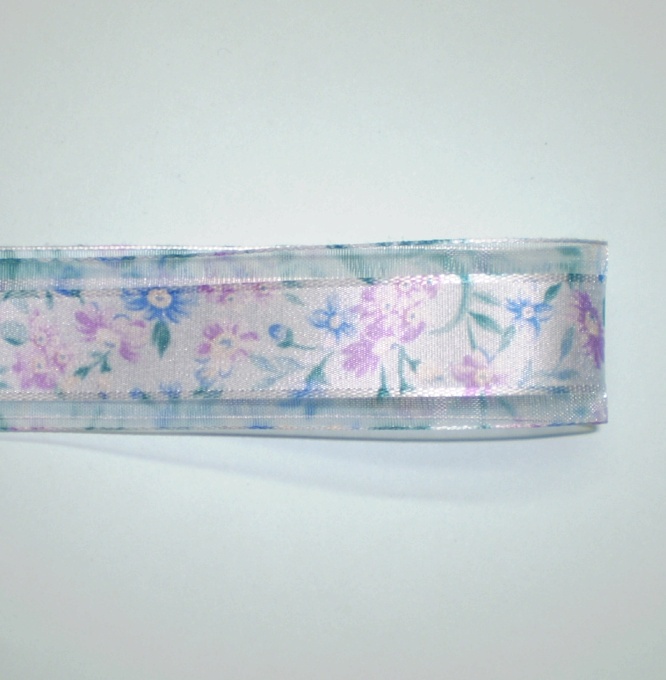 画像1: 25mm水色の花柄オーガンジー